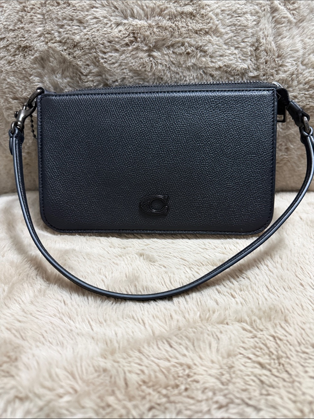 Coach Black Pebbled Leather Wristlet Clutch